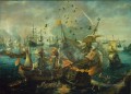 Cornelis van Wieringen attribué Het ontploffen van het Spaanse admiraalschip tijdens de zeeslag bij Gibraltar